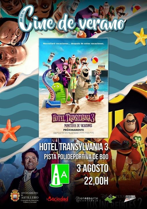 Cartel de la proyección de 'Hotel Transilvania 3' dentro del Ciclo de Cine de Verano de Astillero