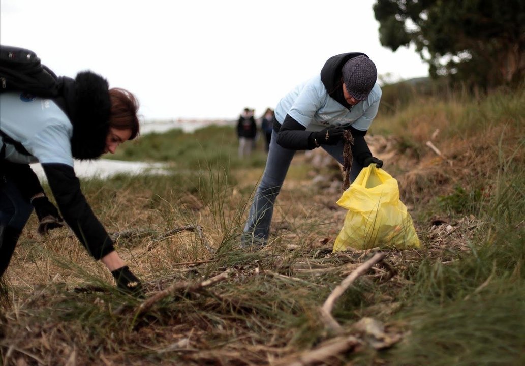 Voluntarios limpian de plásticos el Parque Natural de las Marismas
